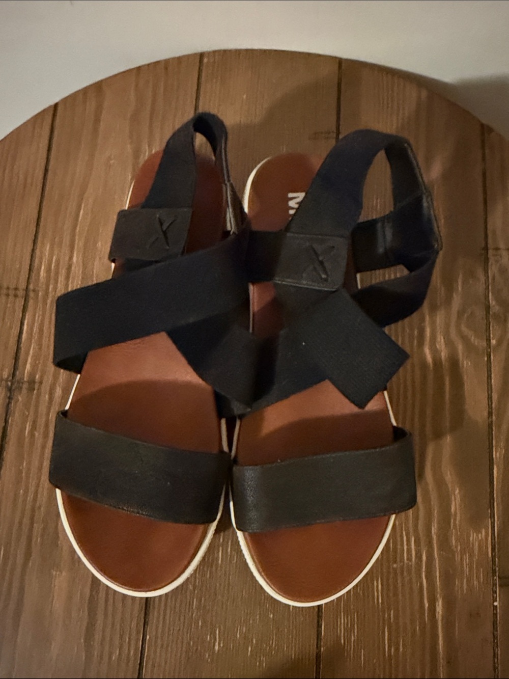 MIA Black Strappy Slingback Sandals with Brown Footbed